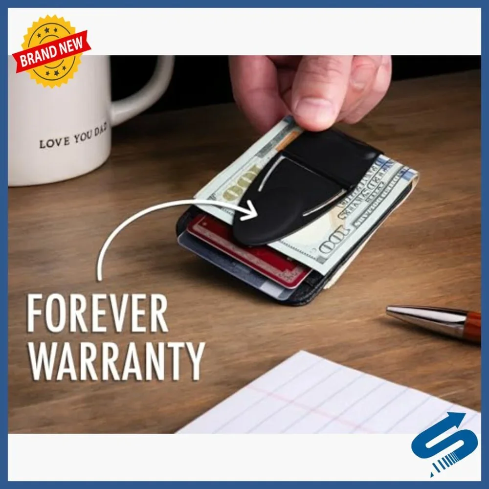 Black Matte Money Clip with RFID Wallet, Slim Leather Organizer